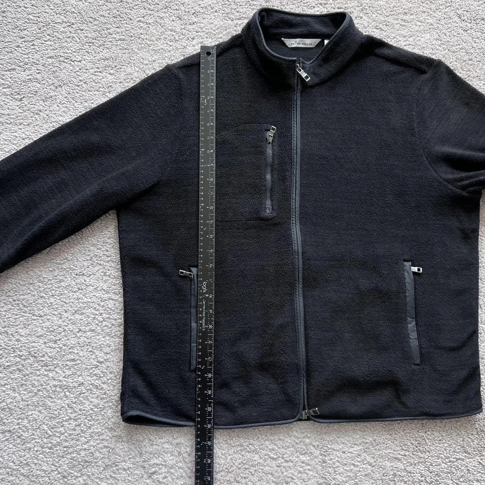 Peter Millar Micro Shearling Fleece Jacket Mens L Black Full Zip Golf Layer